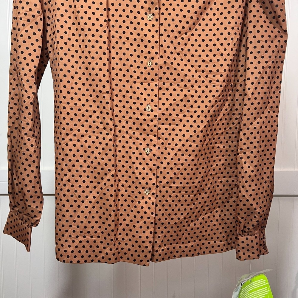 Lady Manhattan Vtg Blouse Twee Brown Polka Dot Button Up Long Sleeve Deadstock - Picture 5 of 10